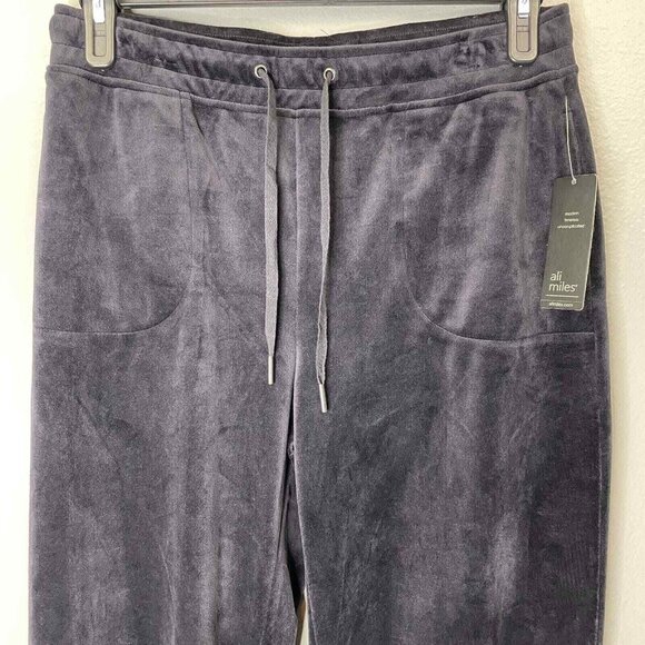 Ali Miles Velvet Pants Womens Medium Black Pull On Straight Leg Elastic Waist - Picture 2 of 11